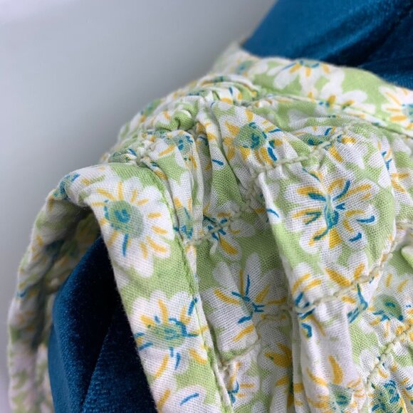 Krazy Kat Shirt Small Crop Shirred Green Floral Cotton Retro Summer - Picture 6 of 12